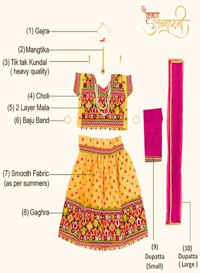 Storio Little Radha Dress Set with Lehenga, Choli, Dupatta, Gajra, Mang Tika, and Kan Kundal, Brocade Fabric Janmashtami Mythological Character Costume, Traditional Fancy Dress - Image 2